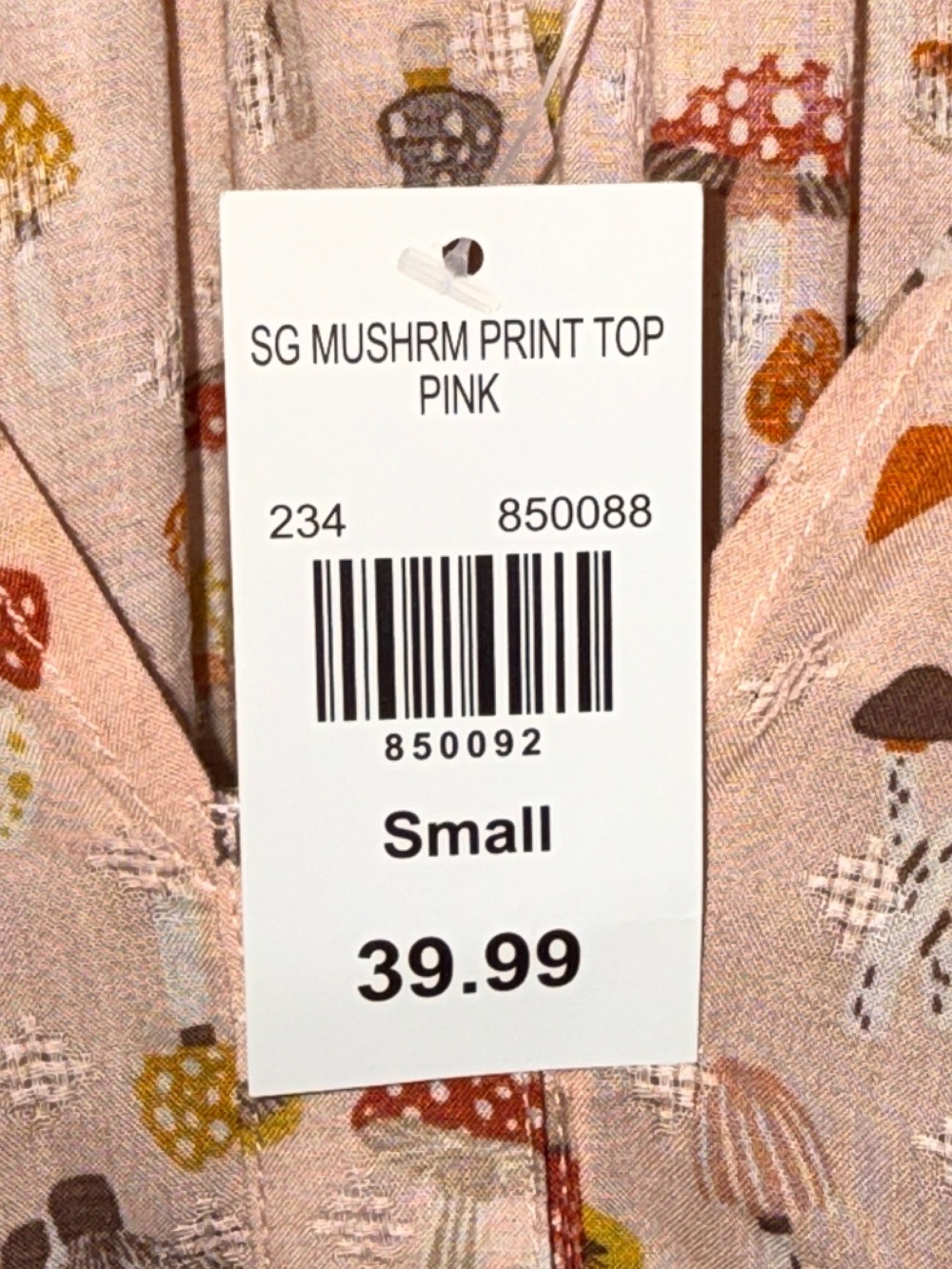 NWT Wallpapher Pale Pink Mushroom-Print Peasant BD Shirt w/Multicolor Accents-S - Picture 10 of 10